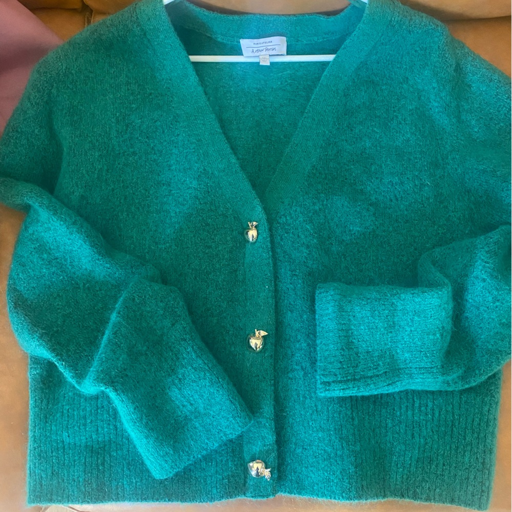 &Other Stories Green Cardigan with apple buttons